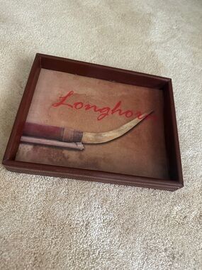 Longhorn Decorative Leather Tray in Brown and Tan